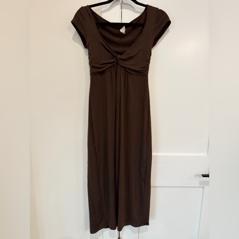 MaxMara Brown Cap Sleeve Twist Front Midi Dress Wool Blend Sz 40 US 6 S‎ / M